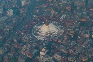 Kathmandu Prints: Aerial of the Boudhanath Stupa, UNESCO World Heritage Site, Kathmandu, Nepal, Asia