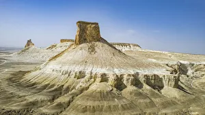 Aerial of Bozzhira Canyon, Ustyurt plateau, Mangystau, Kazakhstan, Central Asia, Asia