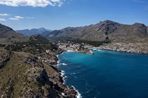 Aerial of Cala Sant Vicenc, Mallorca (Majorca), Balearic Islands, Spain, Mediterranean