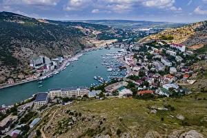 Crimea Prints: Aerial of the castle and bay of Balaklava, Crimea, Russia, Europe