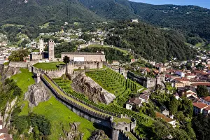 Ticino Prints: Aerial of the Castlegrande, Three Castles of Bellinzona UNESCO World Heritage Site