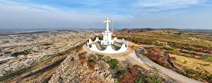 Angola Prints: Aerial of the Christ the King Statue, overlooking Lubango, Angola, Africa