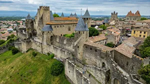 City Walls Prints: Aerial of the Cite de Carcassonne citadel