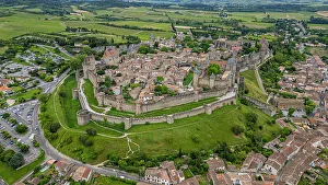 City Walls Prints: Aerial of the Cite de Carcassonne citadel