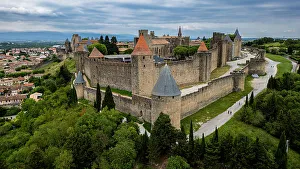 City Walls Prints: Aerial of the Cite de Carcassonne citadel