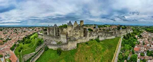 City Walls Prints: Aerial of the Cite de Carcassonne citadel