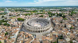 Provence Alpes Cote Dazur Prints: Aerial of the city with the Roman Amphitheatre