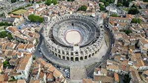 Provence Alpes Cote Dazur Prints: Aerial of the city with the Roman Amphitheatre
