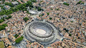 Provence Alpes Cote Dazur Prints: Aerial of the city with the Roman Amphitheatre
