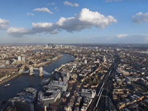Office Prints: Aerial cityscape showing River Thames