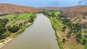 Purity Collection: Aerial of the Cuvo River (Rio Keve) near the Binga waterfalls, Kwanza Sul, Angola, Africa