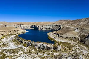 Aerial of the deep blue lakes of the Band-E-Amir National Park, Afghanistan, Asia