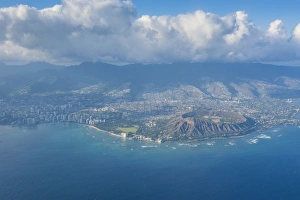 Aerial of the Diamond Head and Oahu, Hawaii, United States of America, Pacific