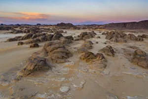 Aerial from the Djado Plateau at sunset, Tenere Desert, Sahara, Niger, Africa