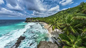 Aerial of Dolly beach, Christmas Island, Australian Indian Ocean Territory, Australia, Indian Ocean