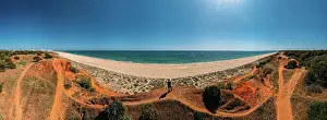 Aerial drone 180 degree panoramic view of Falesia cliffs, Vilamoura, Algarve, Portugal, Europe