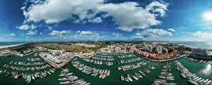 Yachts Prints: Aerial drone 360 degree panoramic view of Vilamoura Marina, Algarve, Portugal