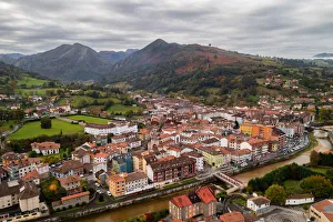 Flowing Water Prints: Aerial by drone of Cangas de Onis, Asturias, Spain, Europe