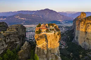 Aerial by drone of the Holy Monastery of Holy Trinity at sunrise