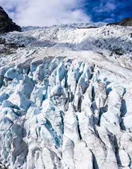 Aerial by drone of ice blocks of Boyabreen Glacier, Jostedalsbreen National Park