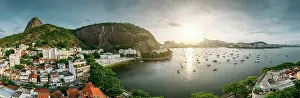 Seacoast Prints: Aerial drone panorama of Urca neighbourhood and surrounding Botafogo and Guanabara Bay