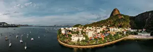 Seacoast Prints: Aerial drone panorama of Urca neighbourhood and surrounding Botafogo and Guanabara Bay
