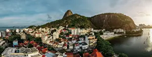 Seacoast Prints: Aerial drone panorama of Urca neighbourhood and surrounding Botafogo and Guanabara Bay