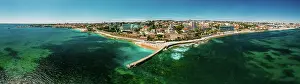 Estoril Prints: Aerial drone panoramic view of Cascais and Estoril coastlines with turquoise water
