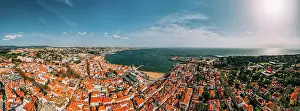 Historic Centre Prints: Aerial drone panoramic view of Cascais historic centre with the iconic Bay and Ribeira Beach
