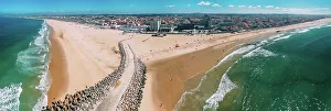 Day Trip Prints: Aerial drone panoramic view of Espinho, near Porto, Norte, Portugal, Europe