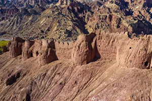 Aerial by drone of Shahr-e Zuhak. the red city, Bamyan, Afghanistan, Asia