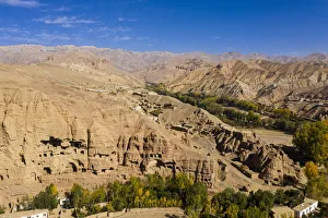 Aerial by drone of the site of the great Buddhas in Bamyan (Bamiyan), taken in 2019 Aerial by drone of the site of the great Buddhas in Bamyan (Bamiyan), taken in 2019