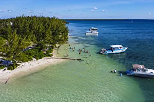 Aerial by drone of Starfish Point on Water Cay, Grand Cayman, Cayman Islands, Caribbean