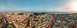 Tagus River Prints: Aerial drone view of Baixa District