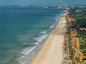 Azure Prints: Aerial drone view of Falesia Beach in Vilamoura, Algarve, Portugal