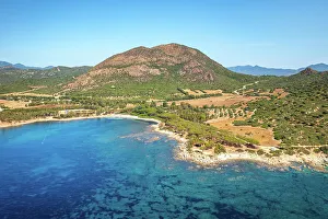 Corsica Prints: Aerial drone view of Ferrato Cape beach landscape, Sardinia, Italy, Mediterranean, Europe