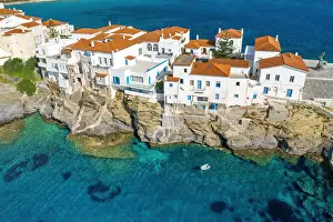 Homes Prints: Aerial drone view of iconic and picturesque Andros (Chora) Andros Island, Cyclades