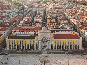 Pedestrians Prints: Aerial drone view of Praca do Comercio, Lisbon, Portugal