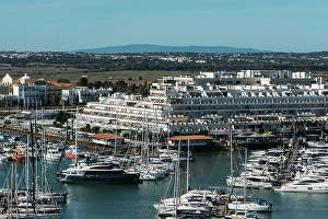 Vacationers Prints: Aerial drone view of Vilamoura Marina in Vilamoura, Algarve, Portugal