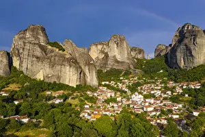 Monasteries Prints: Aerial by drone of the village of Kastraki in the huge rocks of the UNESCO World Heritage