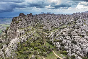 Aerial of El Torcal de Antequera nature reserve, Antequera, Andalucia, Spain, Europe