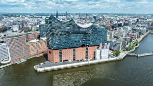 Public Space Prints: Aerial of the Elbphilamonie, the Hamburg opera house building overlooking the city of Hamburg