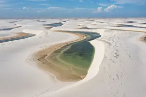 Sand Dunes Prints: Aerial of freshwater lakes between huge sand dunes in the Lencois Maranhenses National Park
