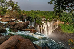 Aerial of the third highest waterfall in Africa, Calandula Falls, Malanje, Angola, Africa