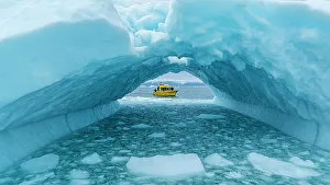 Eco Tourism Prints: Aerial of an ice arch in the Nuuk Icefjord, Western Greenland, Denmark, Polar Regions