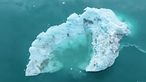 Blue Ice Prints: Aerial of an iceberg in the Nuuk Icefjord, Western Greenland, Denmark, Polar Regions