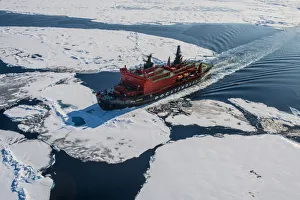 North Pole Prints: Aerial of the Icebreaker 50 years of victory on its way to the North Pole, Arctic