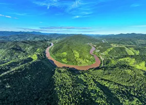 Aerial of the Iguape River, Atlantic Forest South-East Reserves, UNESCO World Heritage Site, Alto Ribeira Touristic State Park, Sao Paulo State, Brazil, South America