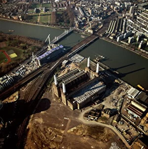 South Bank Collection: Aerial image of Battersea Power Station, an unused coal-fired power station on the south bank of