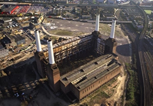 Aerial image of Battersea Power Station, an unused coal-fired power station on the south bank of the River Thames, Battersea, London, England, United